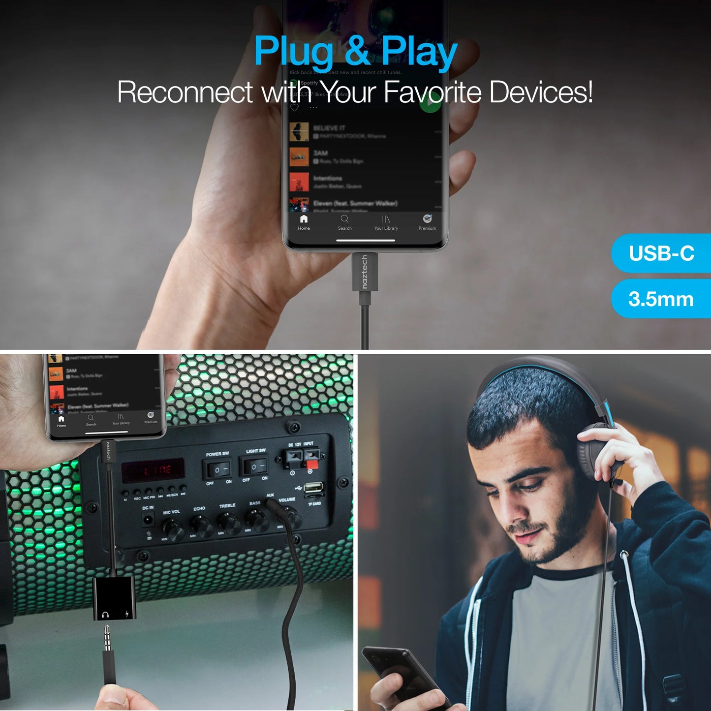 Naztech USB-C and 3.5Mm Audio + Charge Adapter